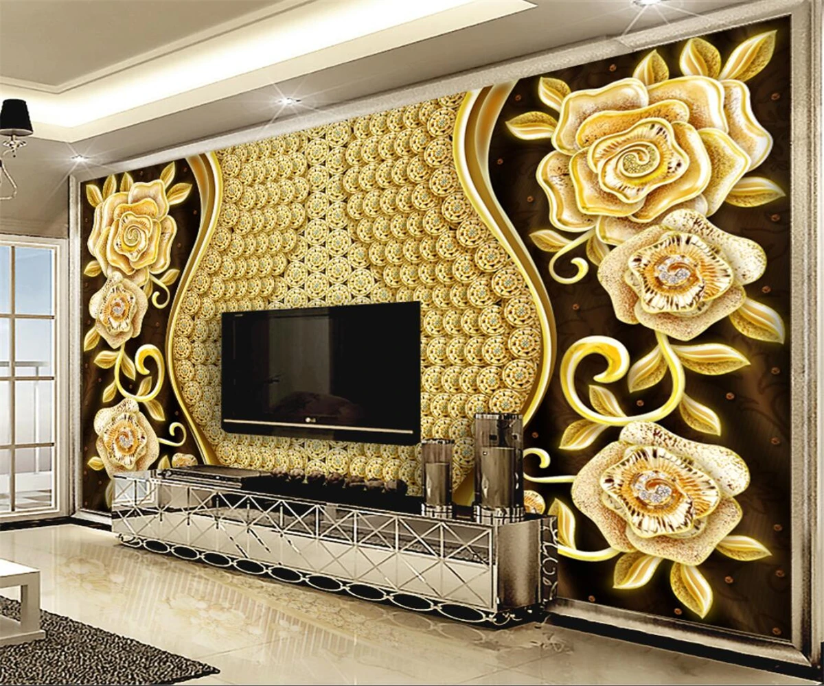 Custom gold diamond flower Art Wallpaper Mural Wall Painting Modern Living Room Bedroom Sofa TV Background Photo Wallpaper little flower fairies round drill diamond painting 30 40cm