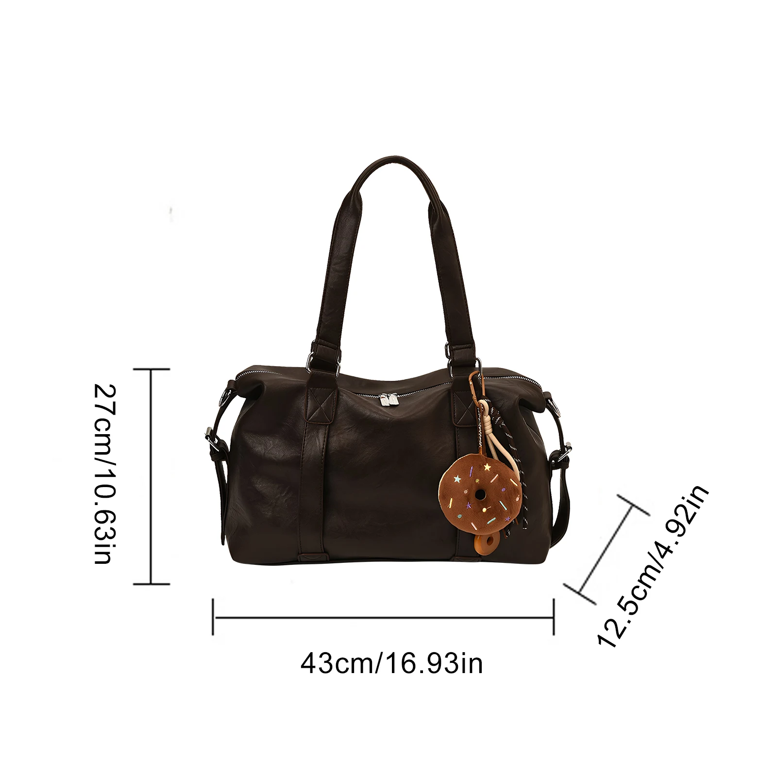 PU Leather Handbag with Pendant Underarm Bag Tote Bag Hobo Bag for Women Work