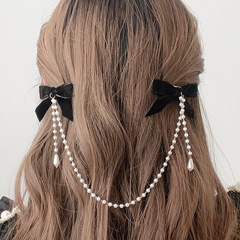 

Элегантные Винтажные заколки для волос с кисточками и бантом и жемчужной цепочкой милые украшения для волос заколки для волос модные аксессуары для волос