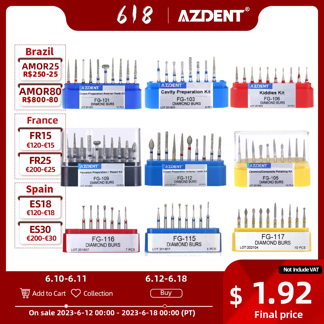 17-Piece AZDENT Dental Diamond Burs Kit – Polishing Drills For High-Speed Handpiece