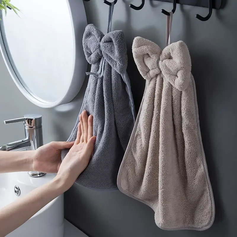 Bowknot Hand Towels Kitchen Bathroom Coral Velvet Microfiber Soft Quick Dry Absorbent Cleaning Cloth Home Sauna Terry Towel microfiber towel hand towel microfiber hand towel kitchen cleaning cloth