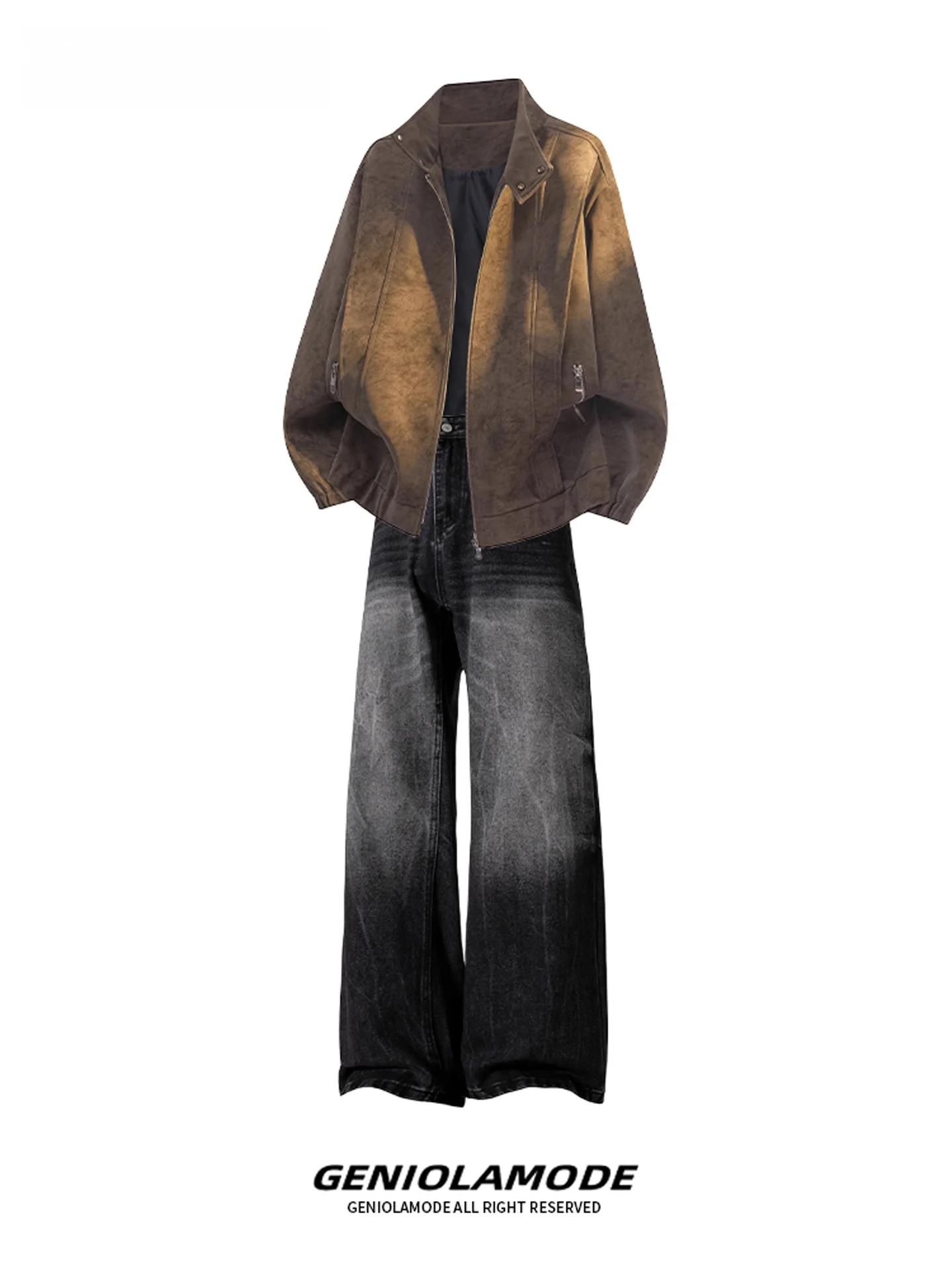 Genio Lamode 남성 캐주얼 스포츠 세트 가을 양털 안감 재킷과 청바지 긴팔 폴리에스터 섬유 청소년에게 적합