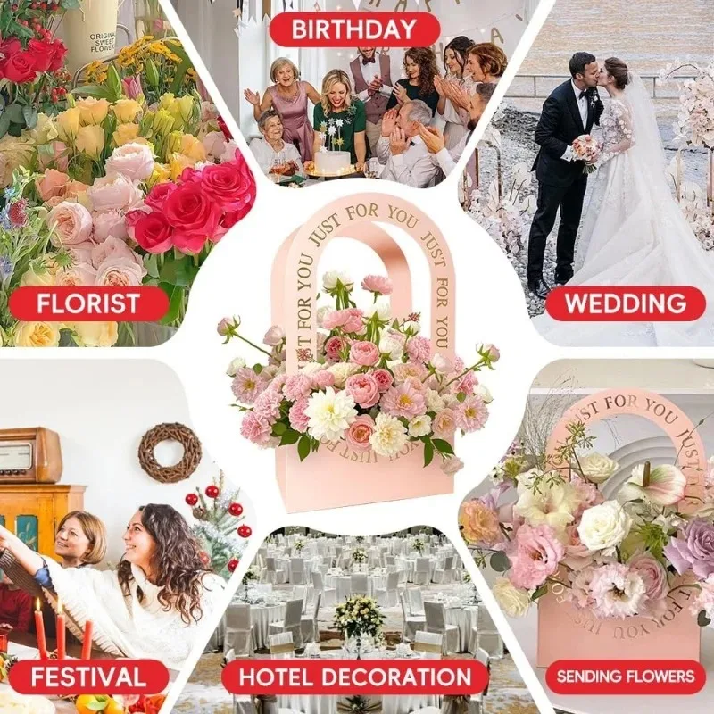 Foldable White Cardboard Handheld Flower Gift Bags for Wedding Party