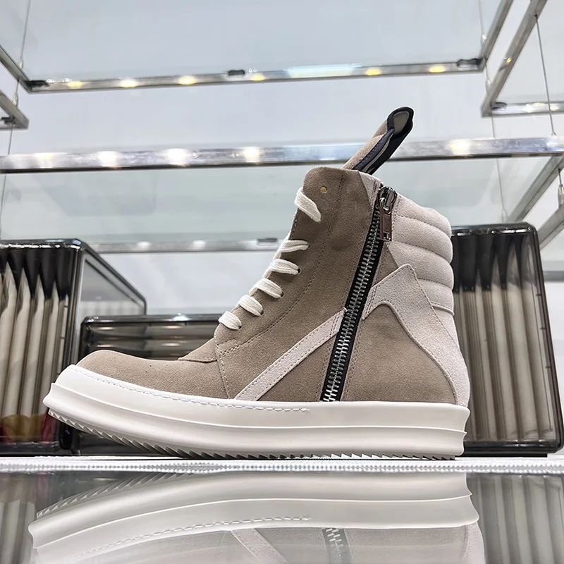 Dekherw-zapatos de cuero para hombre y mujer, botas informales deportivas con cordones y cremallera, suela gruesa, color gris, 2022