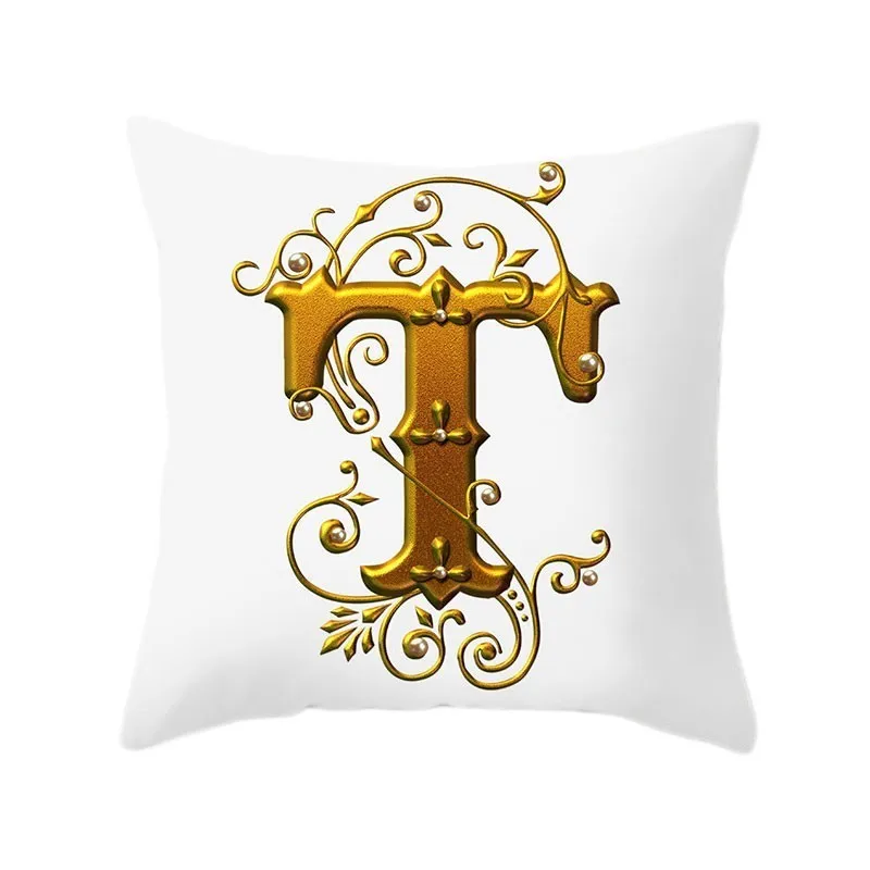 Gold 26 Letters Cushion Cover English Alphabet Throw Pillow Case Letter Print Home Decor Square Pillowcase Sofa Cushion Cover 