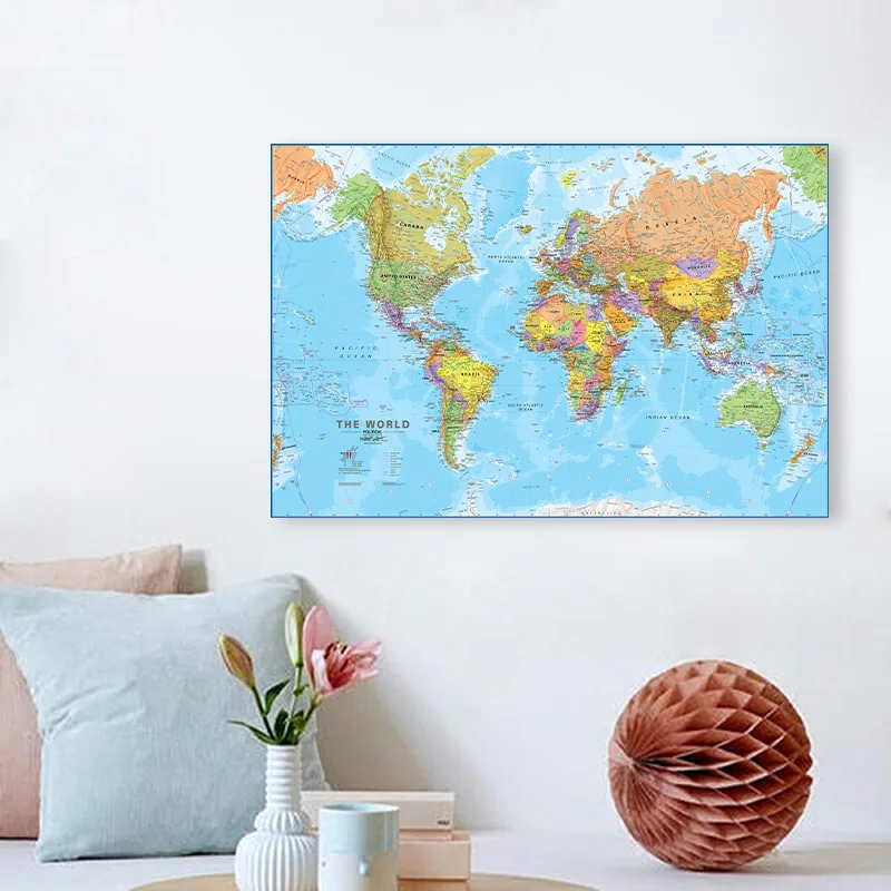 World Map English 60*40cm Modern Wall Art Poster Decorative Hanging Picture Canvas Painting School Supplies