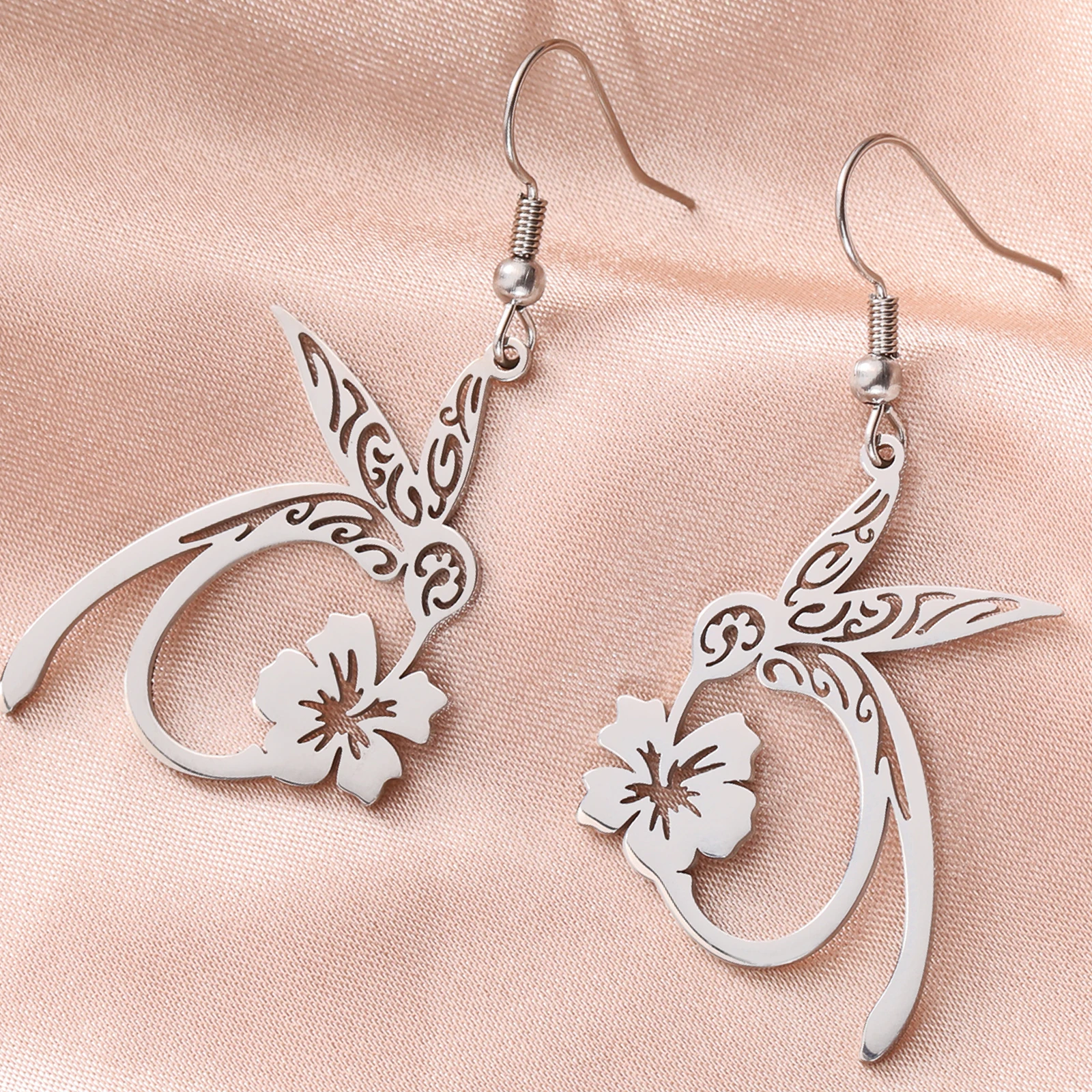 Lemegeton Hollow Hummingbird Stainless Steel Earrings Animal Pendant Women's Jewelry Gift Party Gift