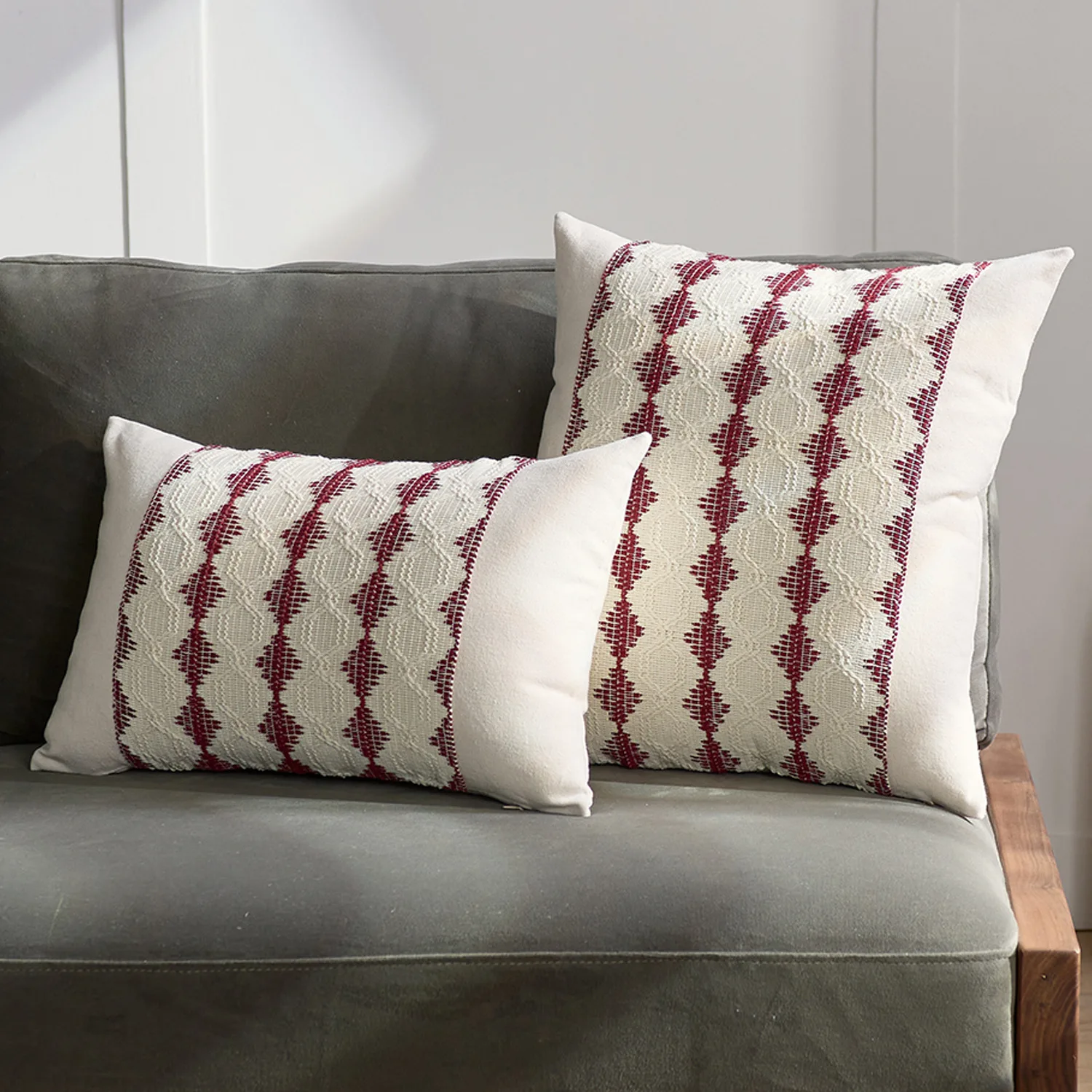 Rustikaler Retro-Quadrat-Boho-Lendenwirbel-Kissenbezug, weiches Leinen, Bauernhaus-Kissenbezüge, neutrales Sofa, Wohnzimmer, Zuhause, dekorativ – Detail 5