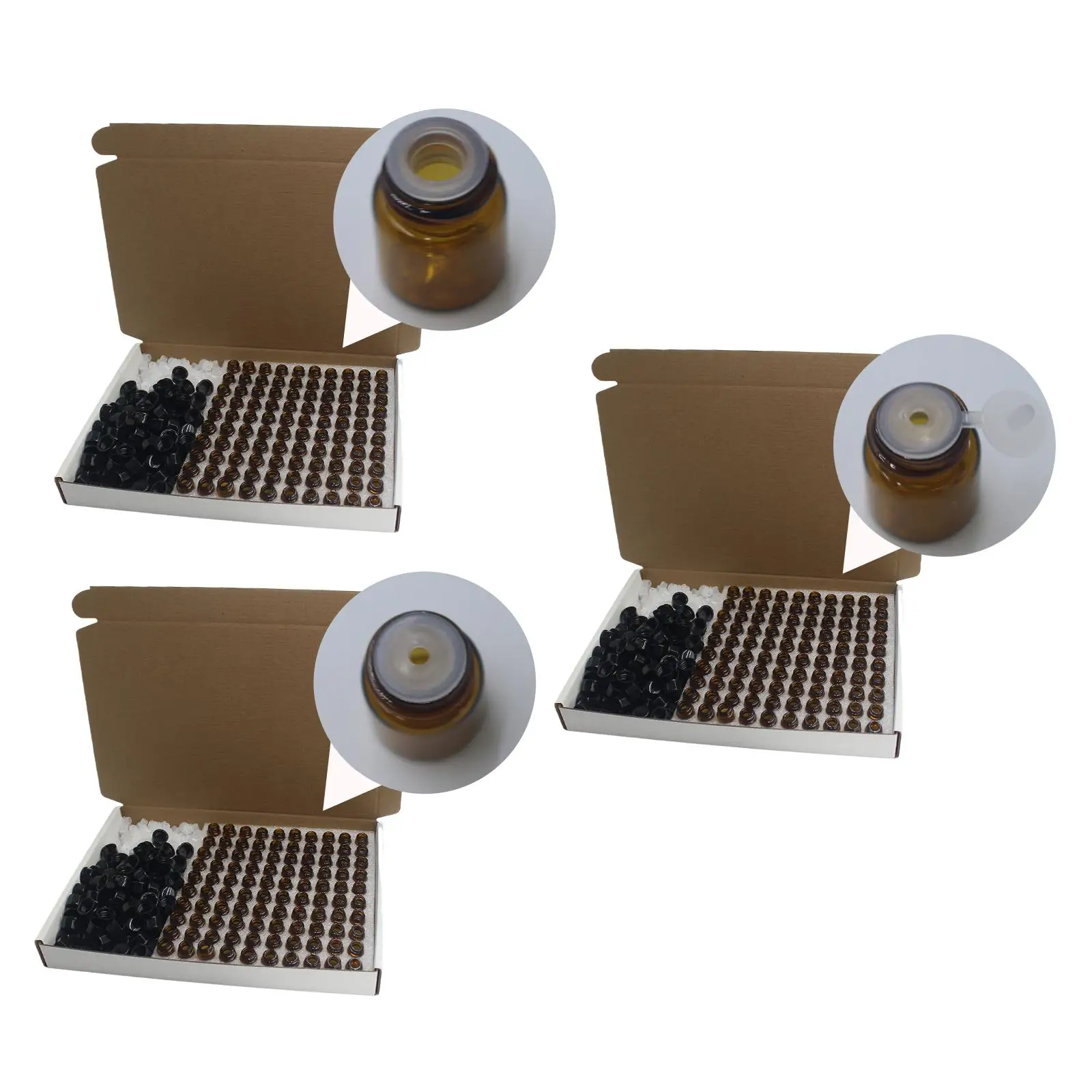

100 Piece Set Sample Bottles with Screw Caps and Stoppers Amber Mini Glass Bottles