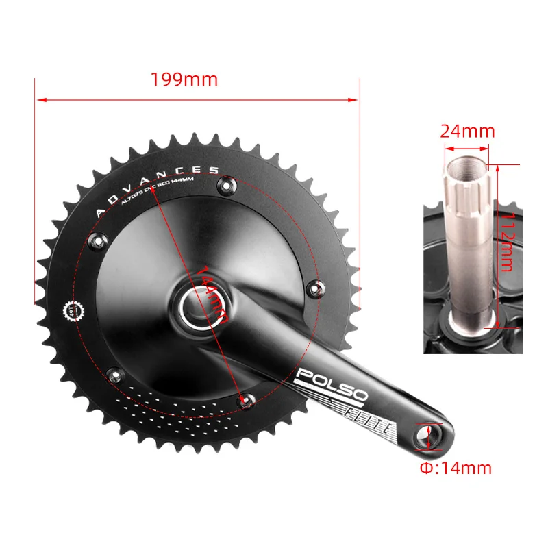 Intro7 PC001 Fixed Gear Bike Crankset 49T 144BCD 165MM 1/2 1/8