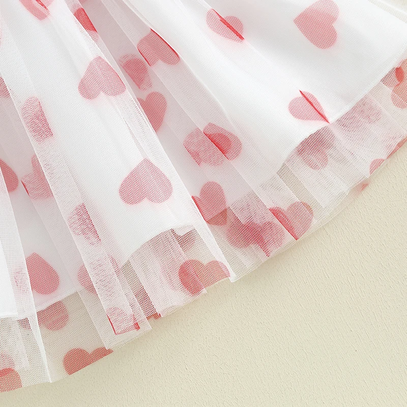 

Toddler Baby Girl Valentine’s Day Dress Short Sleeve Doll Collar Heart Print Tulle Dress Cute A-Line Dress Children's Clothing