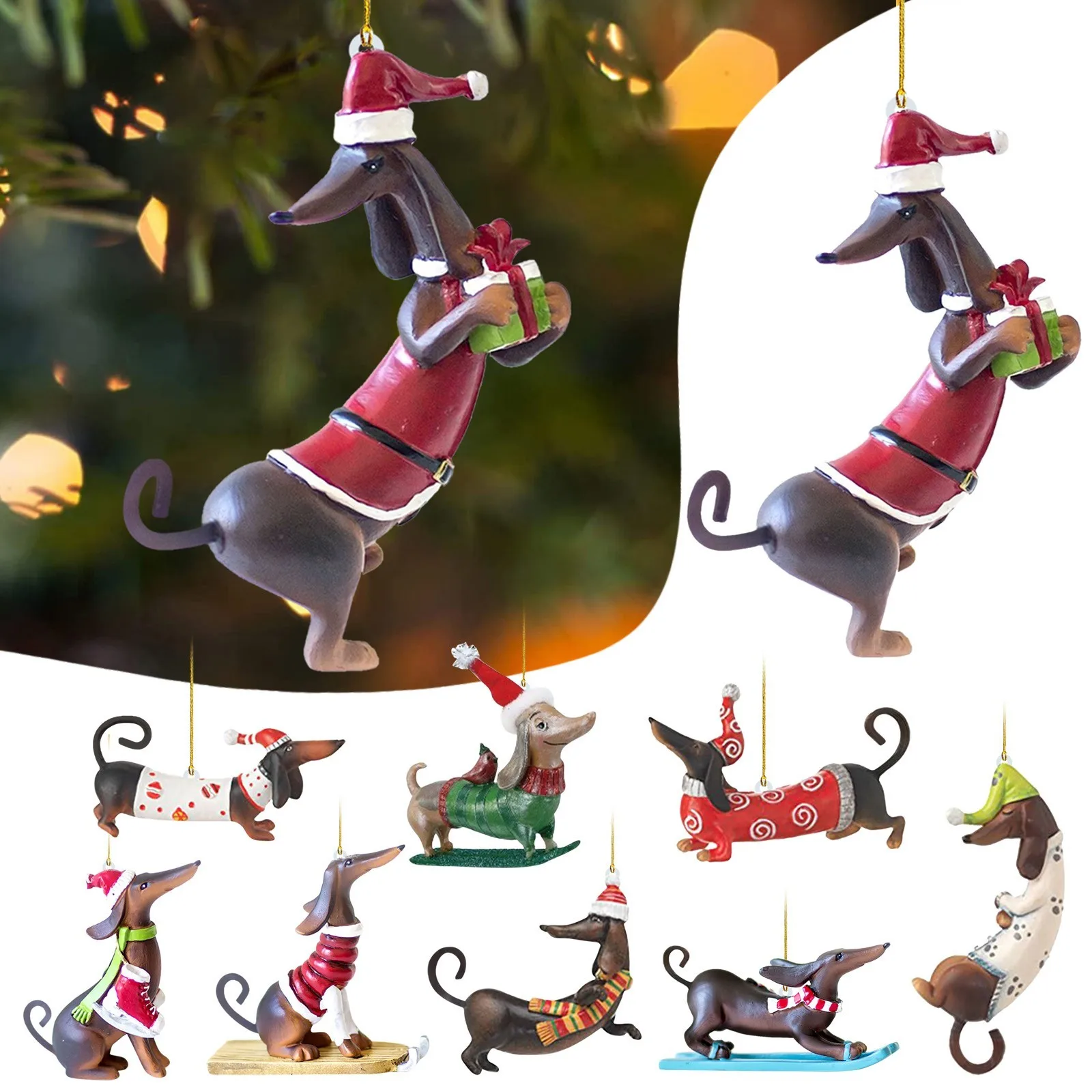 Christmas Tree Hanging Ornaments Dachshund Dog Shaped Acrylic Pendants Party Home Christmas Decorations Xmas New Year Gifts