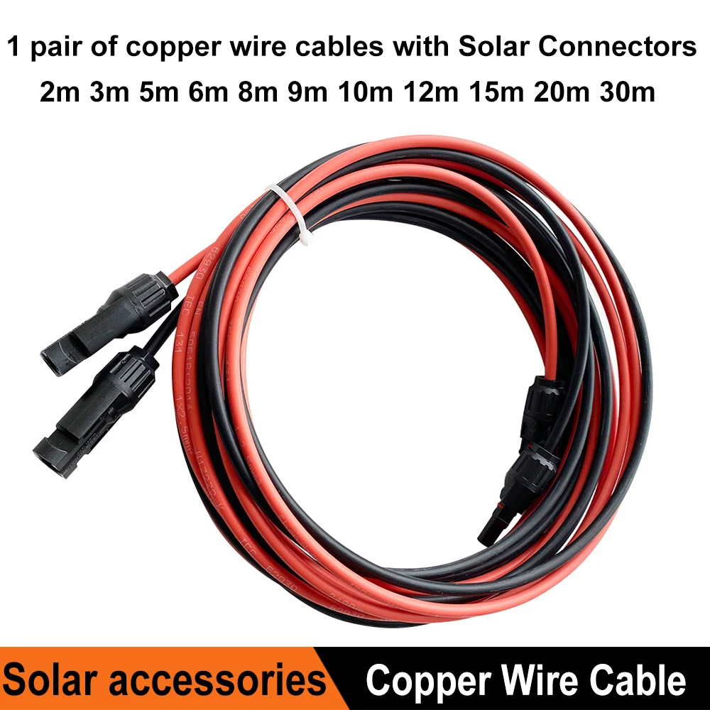 1 Paio Di Cavi Di Prolunga Per Pannello Solare Filo Di Rame 6 Mm² 10 Awg Nero E Rosso Con Connettore Solare Fotovoltaico 2/3/5/6/8/10/15/12/20/30M