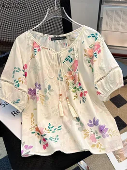 Summer Holiday Shirts Women Elegant Puff Sleeve Blouses 1