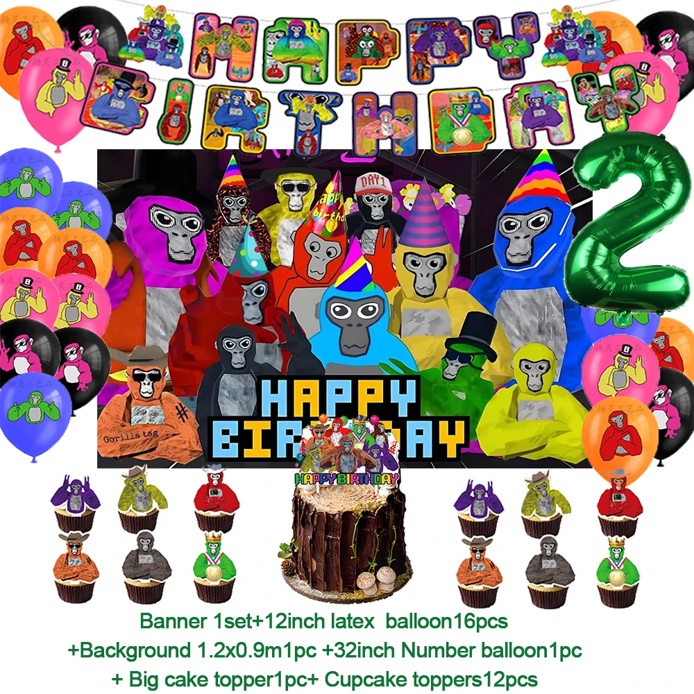 Gorilla Tag Thema Geburtstags feier Dekoration liefert Nummer Luftballons König Affe Banner Kuchen Topper Hintergrund Baby Dusche Geschenke – Detail 14