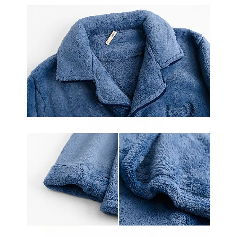 2024 New Men Coral Velvet Pajamas Winter Thicken Velvet Padded Large Size Male Homewear Suit Flannel Thermal Sleepwear Sets