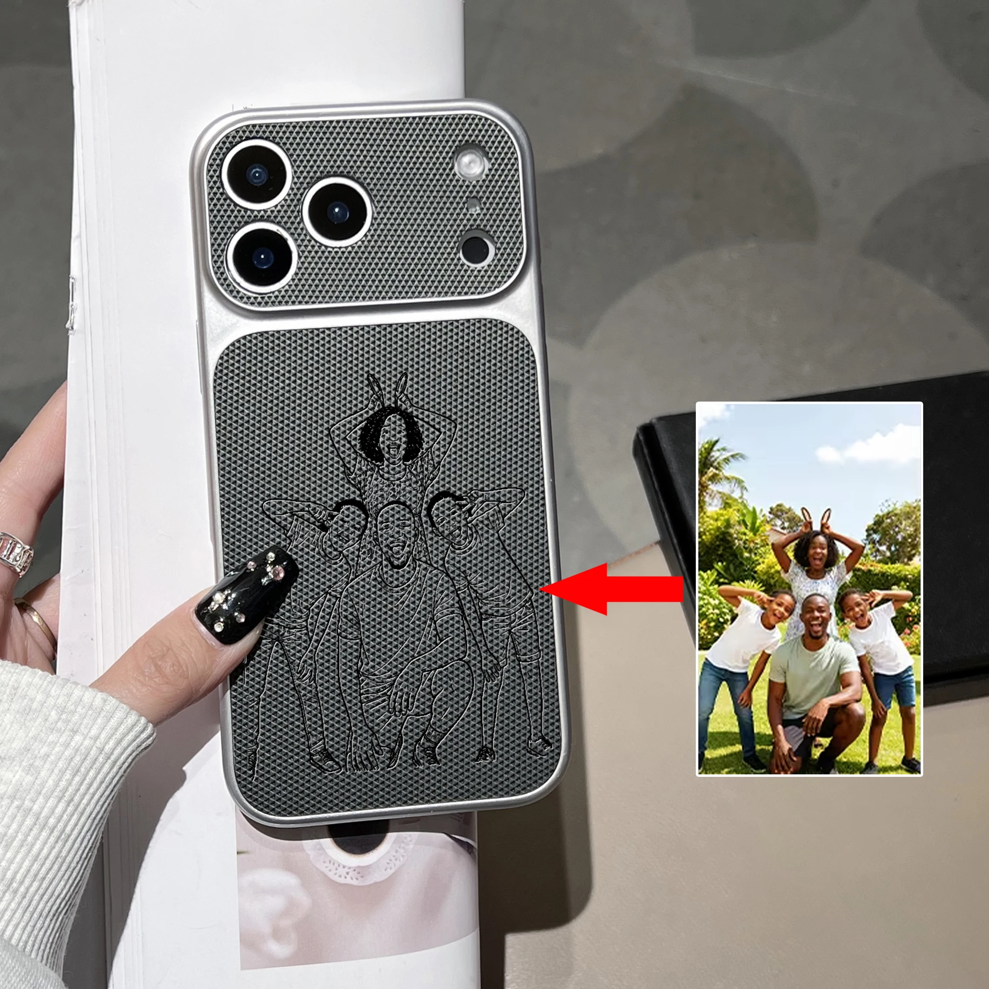 Custom Photo Hand Drawn Lines Phone Case for iPhone 17 thumbnail 2