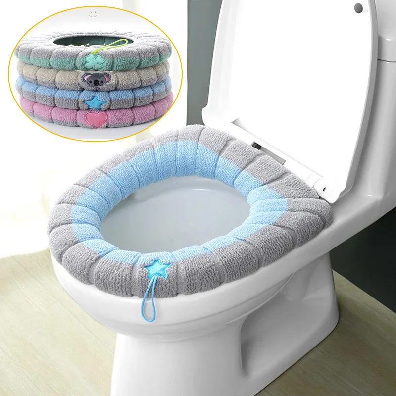 

Winter Warm Toilet Seat Cover Mat Bathroom Toilet Pad Cushion with Handle Thicker Soft Washable Closestool Warmer Accessories