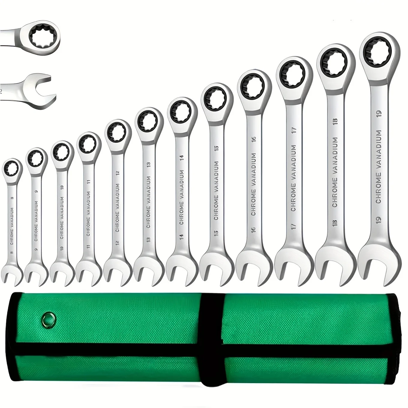 12pcs Ratchet Spanner Set 8-19mm 72 Tooth Ratchet Gear Chrome Vanadium Steel Hand Tools Metric
