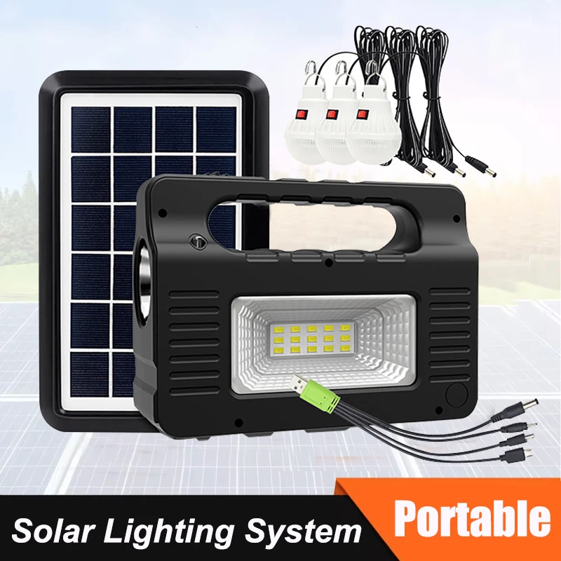 Portable Power Station Solar Lighting System with 3 Bulb 6W Solar Panel Mobile Power Supply Emergency Outdoor Bank Camping portable solar power station