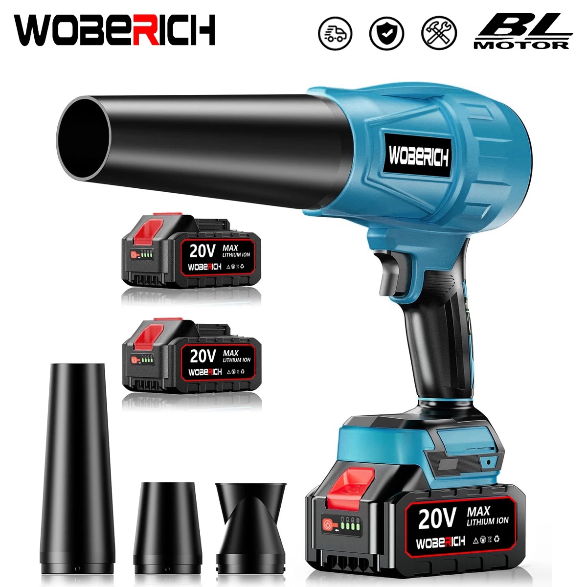 WOBERICH brushless 3 gears electric air blowers turbo 300000RPM jet fan leaf blower dust blowing tool Makita 21V battery pin