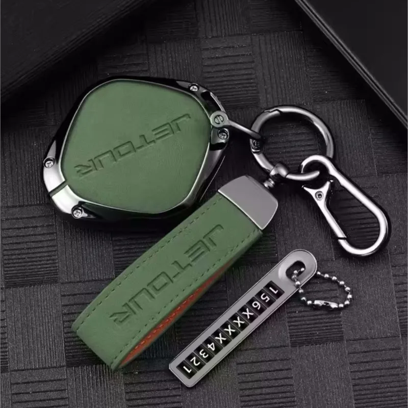 

Leather Car Remote Key Fob Cover Case Holder Shell Bag For Chery Jetour Dashing X-1 Plus DTC IDM 2022 2023 Keychain Accessories