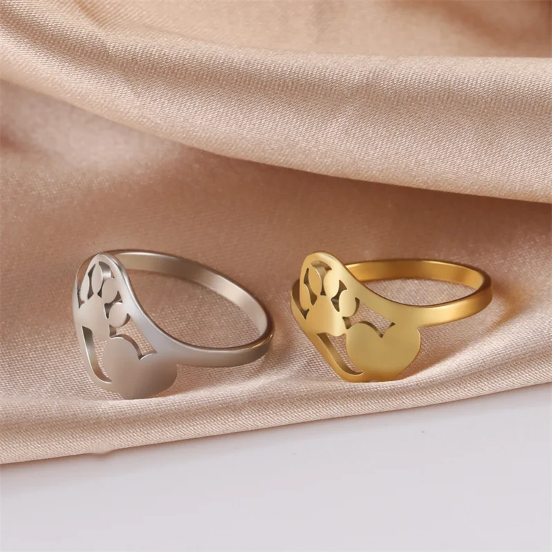 Minimalist Rings Dog Bone Paw Girls Gold Color Stainless Steel Ring Women's - PeticaDeals