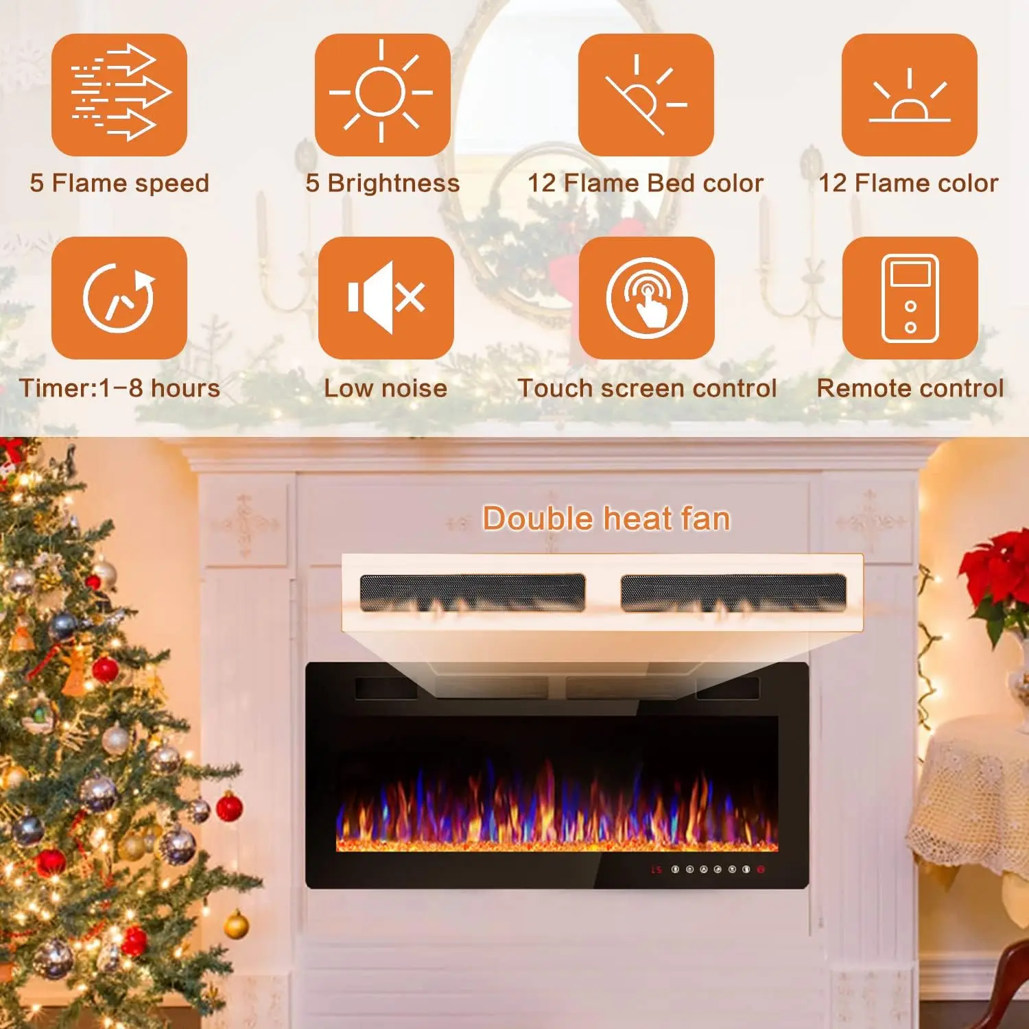 72 inch Ultra-Thin Electric Fireplace in-Wall Recessed and Wall Mounted Fireplace Heater,Timer,Low Noise, Remote Control(72’’) 6