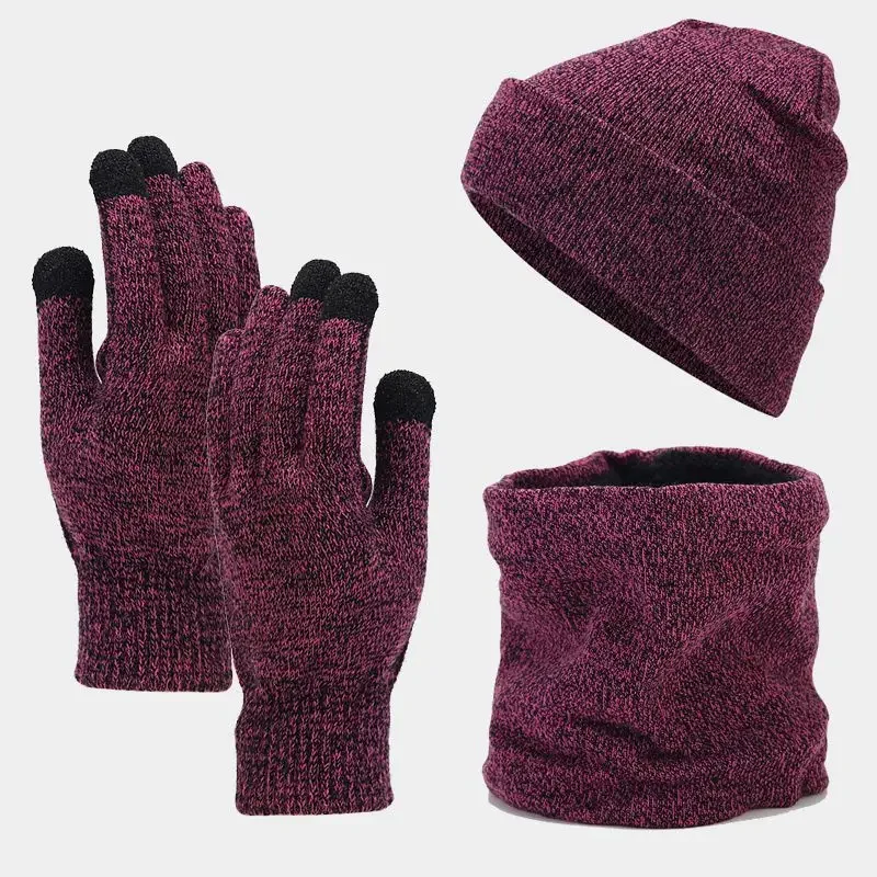Fashion Trend Knitted Thickened Hat Scarf Glove for Men and Women Autumn Winter Add Velvet Cold Proof Warm Three Piece Set Gift
