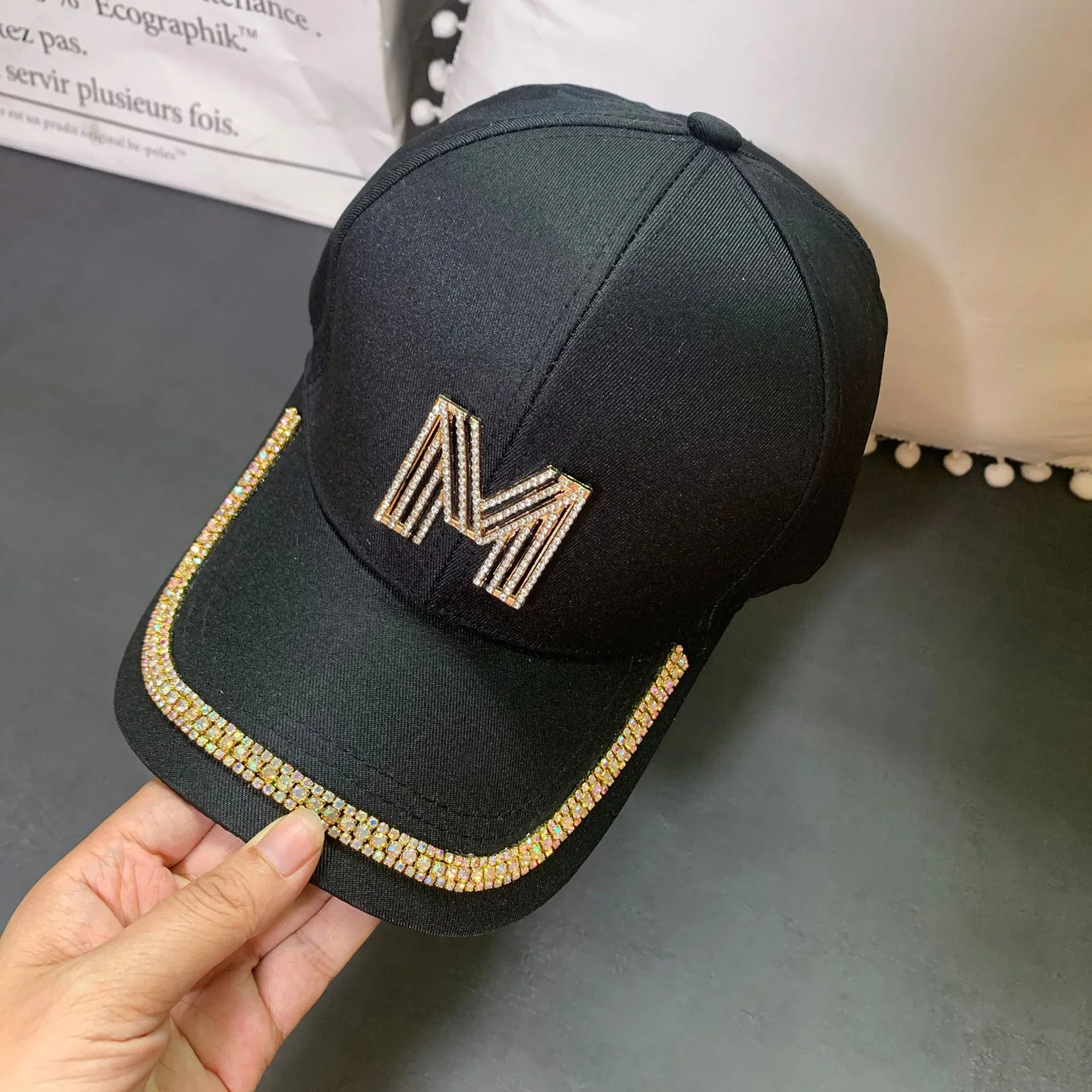 Female Baseball Cap Letter M&d Rhinestones Korean Version Of Female Leisure Hat Outdoor Sports Motorcycle Cap Street Wind Visor