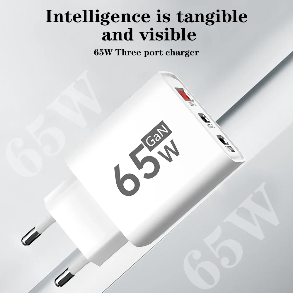 65W GaN PD USB C Fast Charger 3 Port EU US Quick Charge 3.0 For iPhone 16 15 14 Pro Max Xiaomi Samsung Mobile Phone Wall Adapter