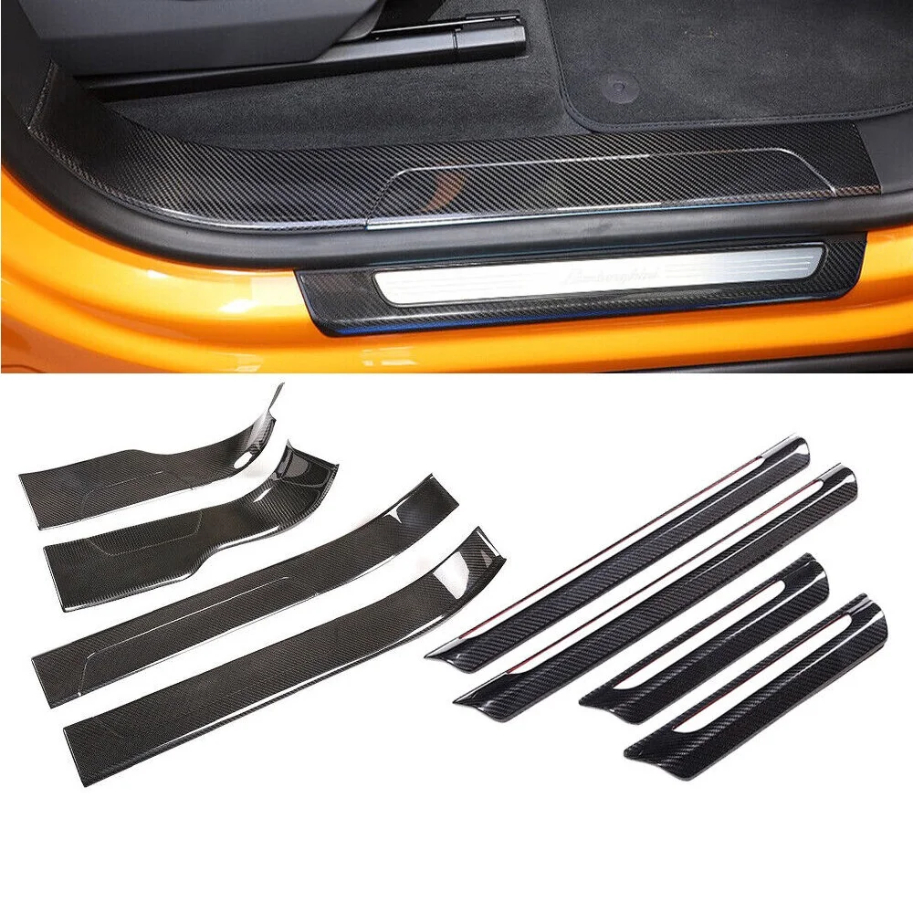 8PCS Real Dry Carbon Fiber Car Door Sill Guard Plate Panel Cover Set