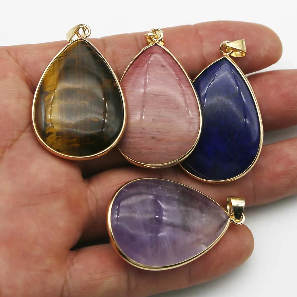 Quality Natural Stone Goldplated Edge Crystal Agate Water Drop Pendant Mineral Healing Charms Jewelry Accessories Wholesale 4Pcs