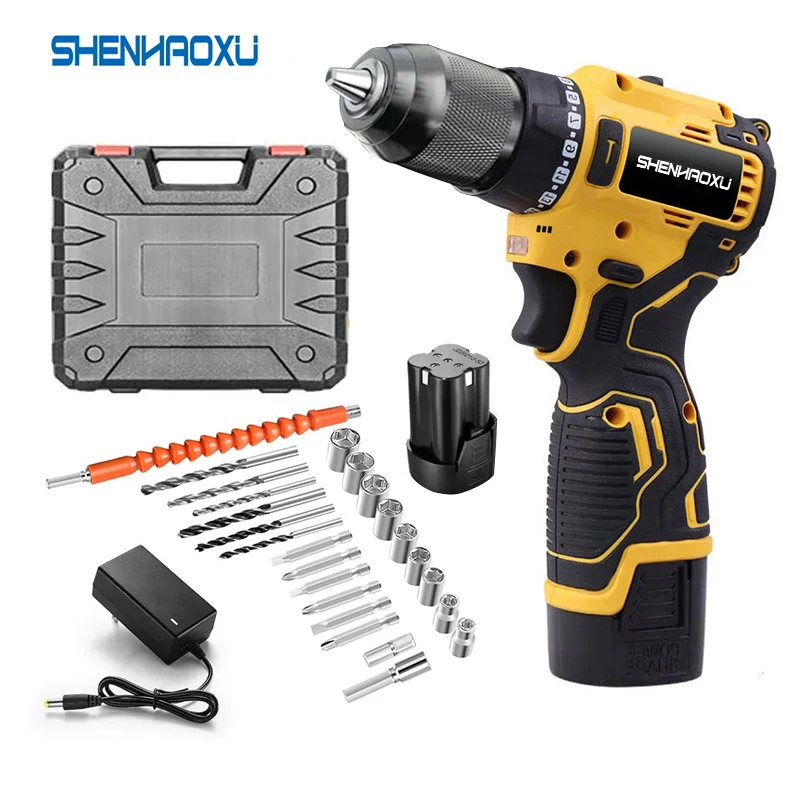 SHENHAOXU 18V 무선 전기 드릴, 전기 스크루 드라이버, 임팩트 드릴, 브러시리스 모터, 2000mAh 충전식 리튬 전동 공구