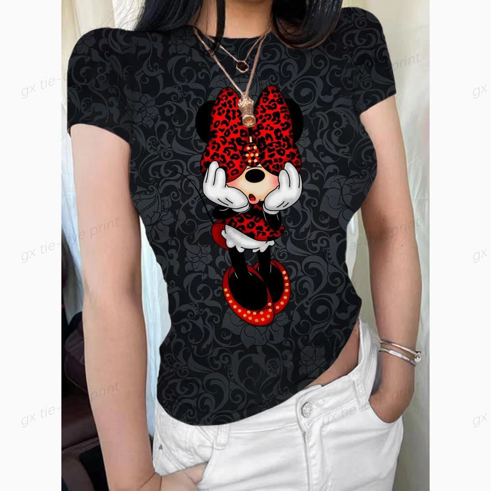 thumbnail image 1 of Camisetas de manga corta con cuello redondo y doble forro para mujer de Mickey Mouse, camisetas básicas, colección Smoke Cloud Pro, 1 of 5