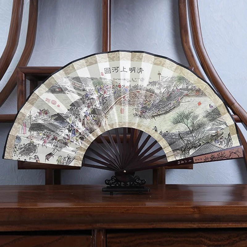 

Antique Large Chinese Folding Fan Portable Hand Personalised Folding Fan Custom Foldable Ventilador Grande Bamboo Decoration