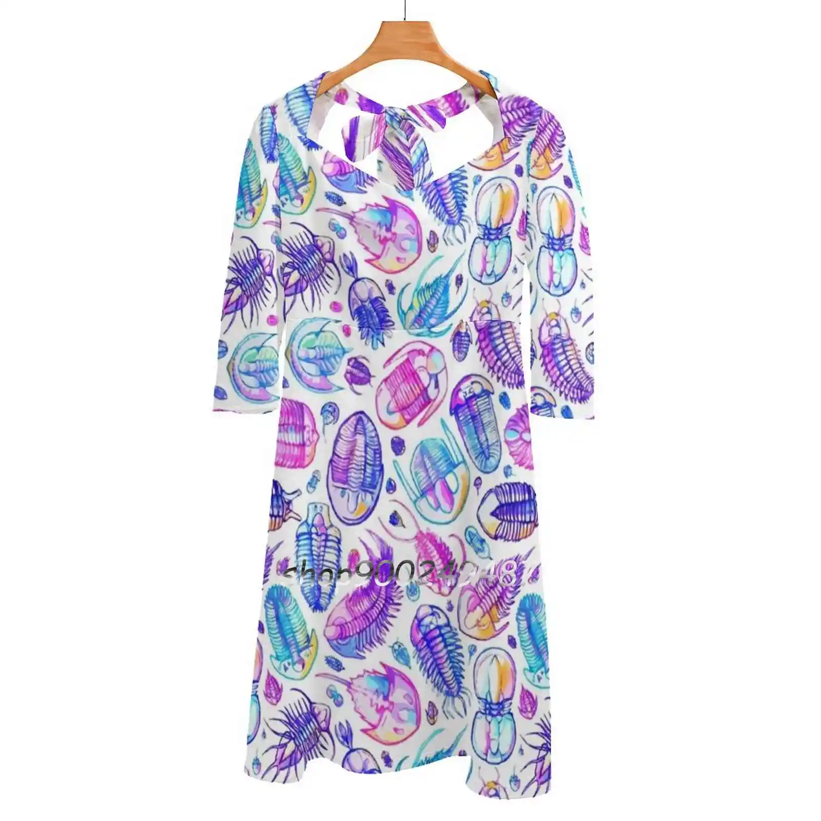 Vibrant Trilobita Evening Party Dresses Midi Sexy Dress Femminile Sweet One Piece Dress Coreano Trilobiti Fossili Animali