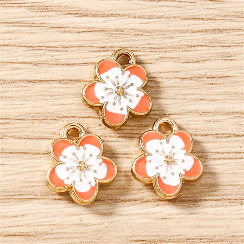 10 Stück 10 x 12 mm niedliche bunte Mini-Emaille-Sakura-Blumen-Charms-Anhänger für Schmuckherstellung, Ohrringe, Halsketten, DIY-Bastelbedarf – Detail 8
