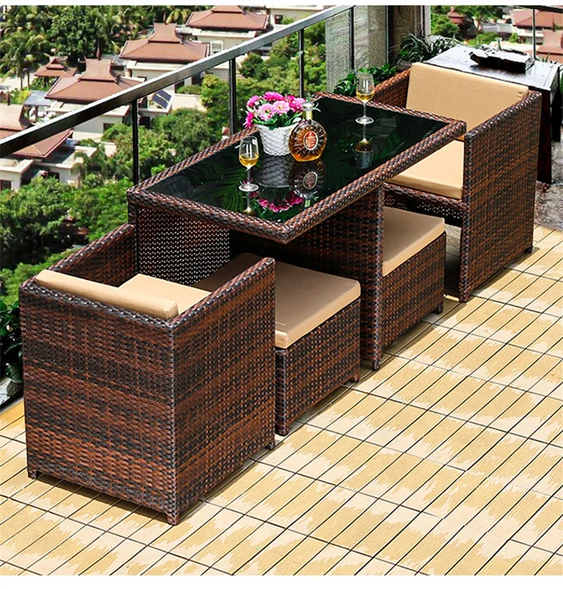 Modern Open-air Garden Furniture Sets Patio Rattan Furniture Set Waterproof and Sun-proof Armchair Leisure Outdoor Table Chairs