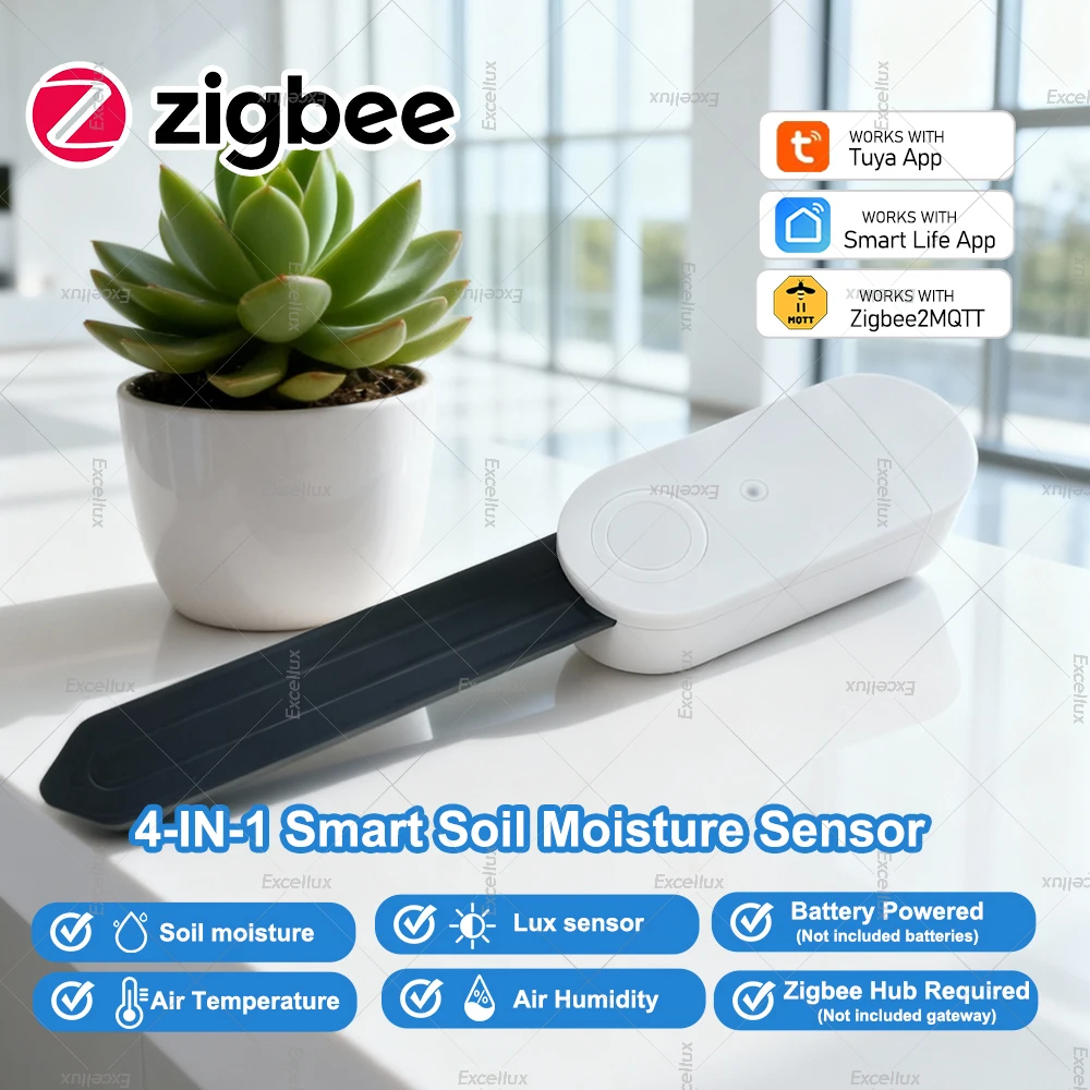 Zigbee Soil Moisture Tester With illuminance Sensor Temperature Humidity Meter Sensor RealTime Monitor For Tuya Smart Life 2MQTT