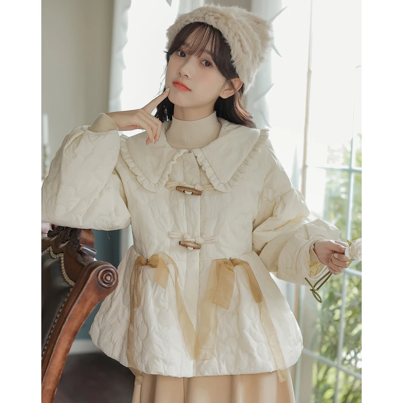 2023 Sweet Women Parkas Dress Doll Collar Solid Color Cute Short Jacket Female Winter New Versatile Coat Women Winter Jacket