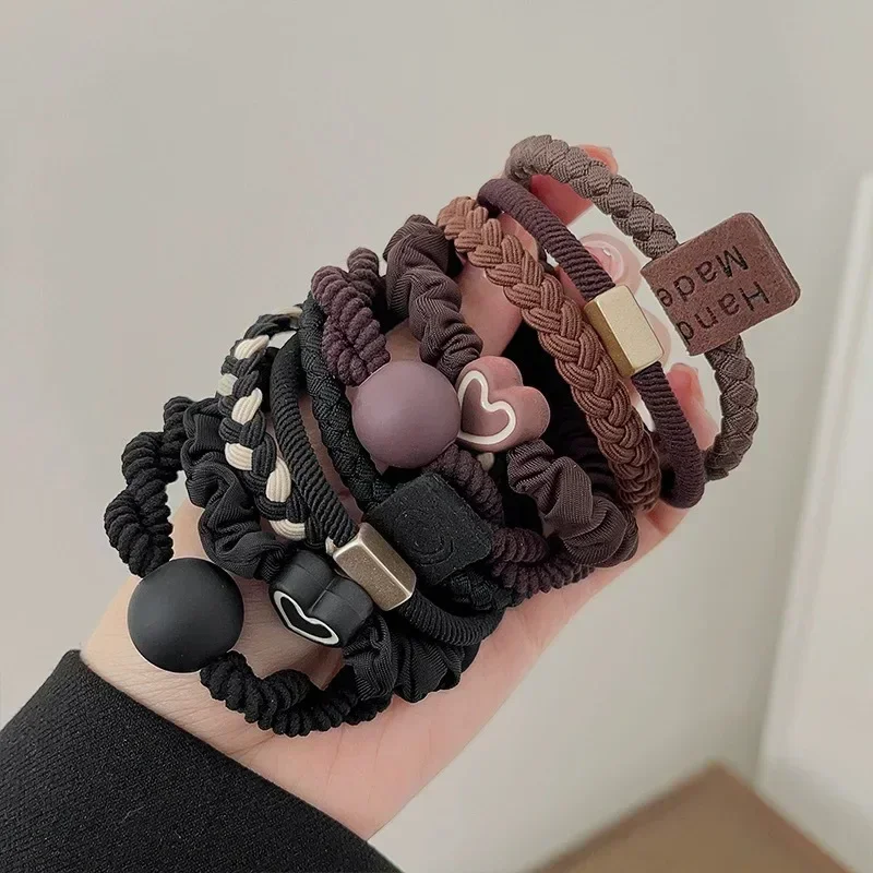 여성용 헤어 링 세트, 헤어 액세서리, 고탄성 가죽 밴드, 심플한 기질, 포니테..