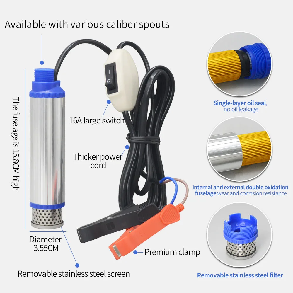260W 180W 100W electric pump portable pumping diesel oil water wine transfer pump camping fishing submersible car 12V 24V oil transfer pump oil pump submersible electric pump water transfer pump electric pump