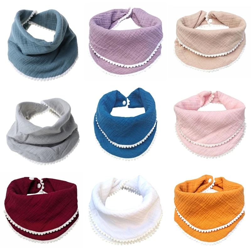 

L5YF Newborn Baby Bibs Cotton Tassel Saliva Feeding Towel Double Layer for TRIANGLE Scarf Bandana Bib for Boys Girls