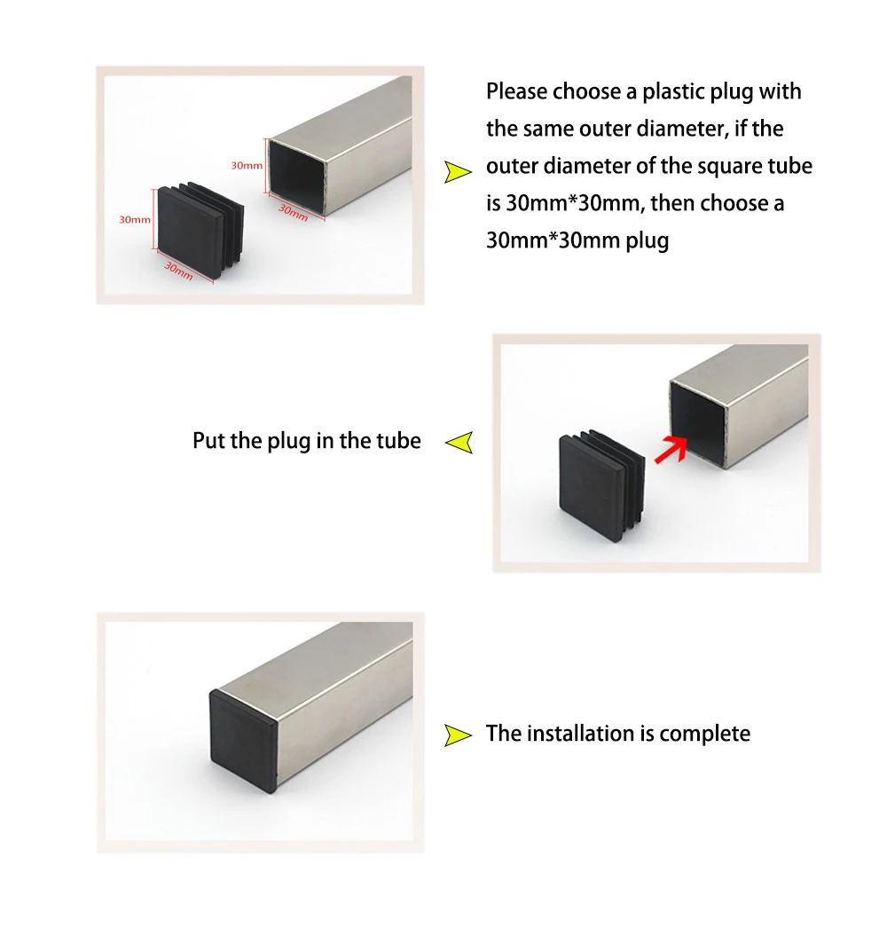Black Square Plastic Pipe Plug Furniture Tube Pipe Insert Blanking End For Chair Leg Protectors Length 10x10-100x100mm 2/5/10Pcs For silicone rubber plugs pipe end cap rubber caps silicone rubber caps
