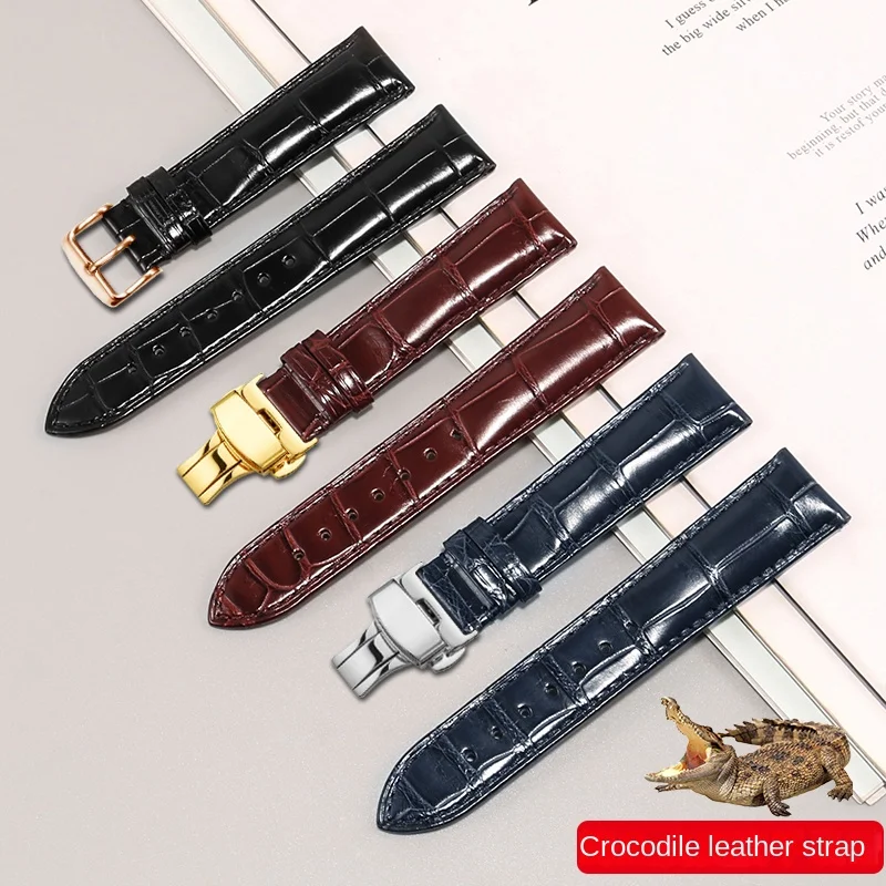 

Flat Interface Crocodile Leather Watch Strap 12/13/14/15/16/17/18/19/20/21/22/23/24mm Butterfly Buckle Genuine Leather Watchband