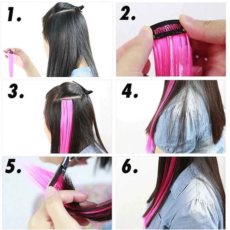22inch 5PCS Synthetic Purple Clip in Hair Extensions Straight Colorful Hair Extensions Hairpieces for Halloween Christmas Party