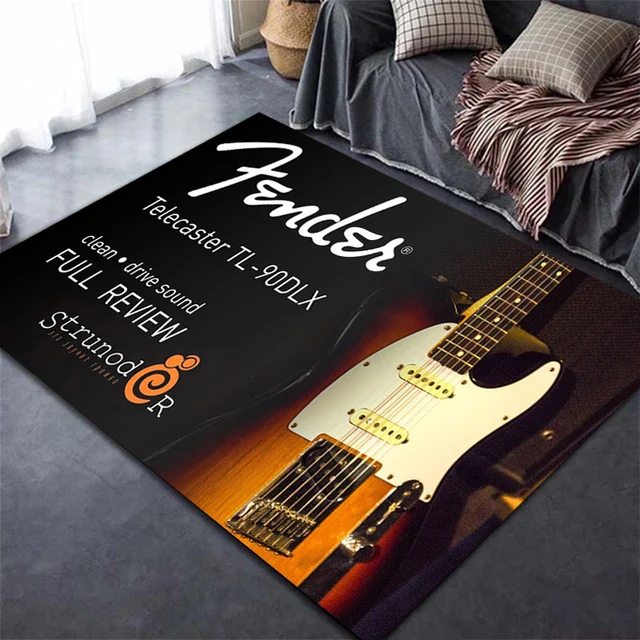 Fender Guitar carpet for living room Drum kit room decorations Music Room Large Area Rug Flannel Bedroom anti-slip floor mat