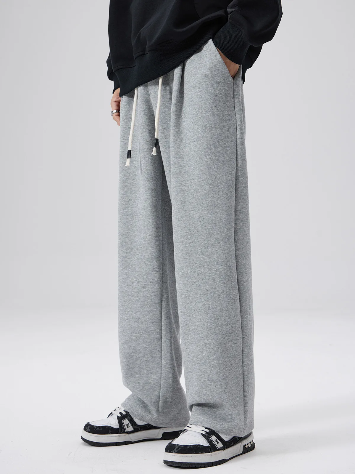 DUKEEN Pique Fabrics Sweatpants for Men Loose Causal Straight Legged Trouse Autumn and Winter Solid Colors Sports Fleece Pants 3
