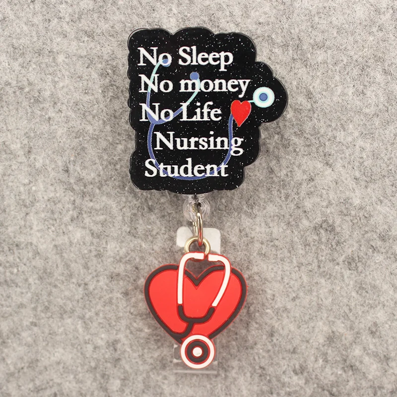 Retractable badge reel Funny Medical Nurse Words Style Rotate Clip Card Holder Exhibition Name Card Parts